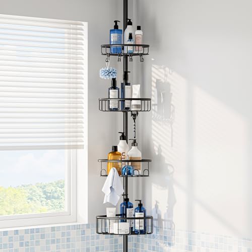 Corner Shower Caddy Tension Pole: Stainless Steel Rustproof 4-Tier Shower by ESSEMELLC