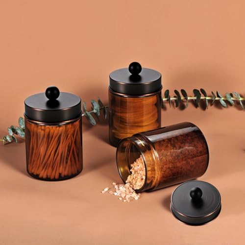 Amber Glass Qtip Holder, Apothecary Jars - Image 4