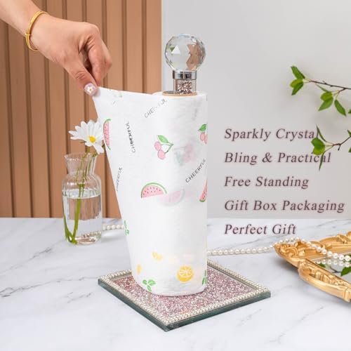 Pink Crystal Standing Paper Towel Roll Holder Countertop Weighted Rack - Image 2