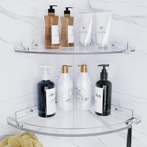 Acrylic Corner Shower Shelves, Adhesive Shower Caddy Organizer by YAWSOUP