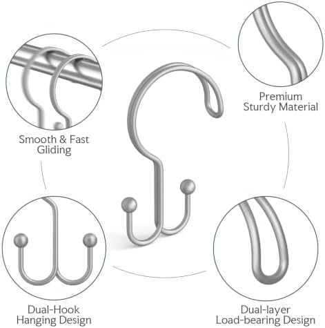 Bathway Matte Nickel Shower Curtain Hooks Ring, Rust Proof Metal Shower Hooks - Image 3