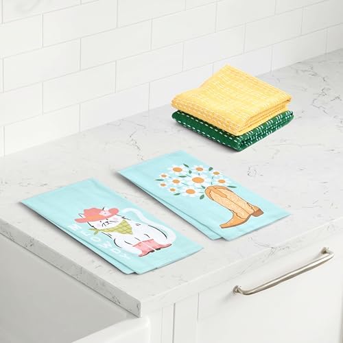 Ritz 4-Piece Kitchen Towel Set, Meowdy Cat & Daisy Boot Prints - Image 5