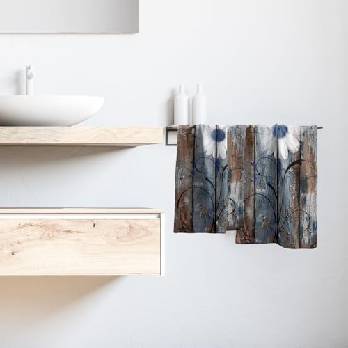 Rustic Daisy Bathroom Hand Towels Set of 2 Blue Brown Floral Farmhouse - Image 6