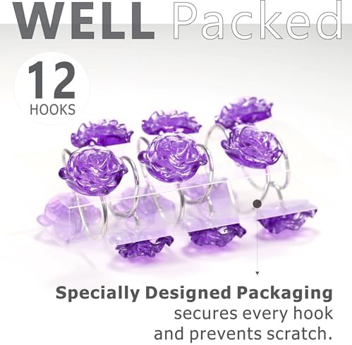 Purple Rose Shower Curtain Hooks: Cute Flower Bathroom Curtain Rings12Pcs - Image 6