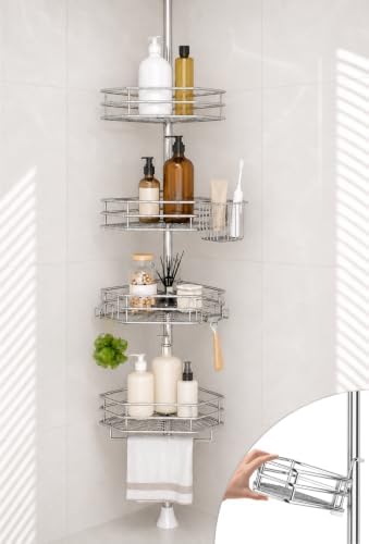 SEIRIONE Corner Shower Caddy Tension Pole, Quick Setup, Rust-Free Bathroom by SEIRIONE