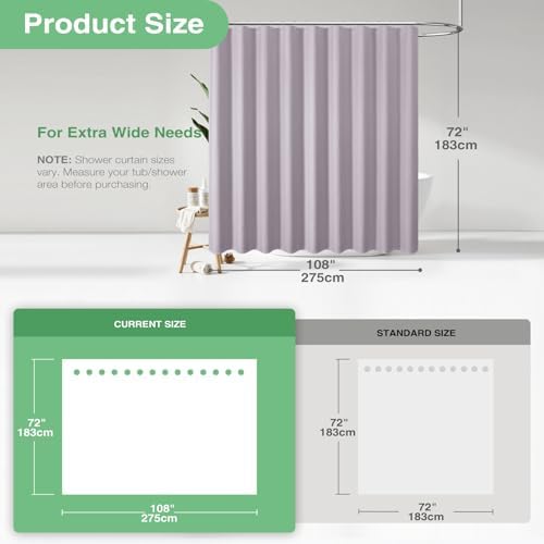 Dynamene Extra Wide Waffle Shower Curtain 256 GSM Fabric 108x72 Lavender - Image 3