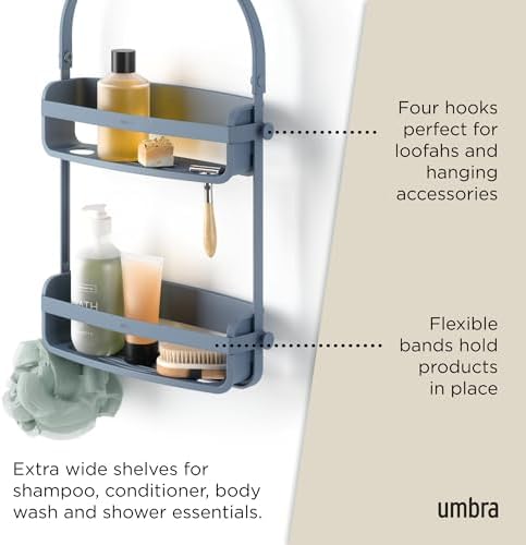 Umbra Flex Shower Caddy, Hanging 2 Shelves Bathroom Organizer, Slate Blue - Image 5