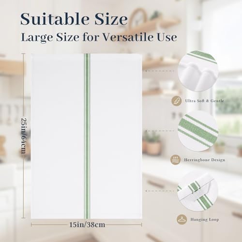 Homaxy 100% Ring Spun Cotton Kitchen Towels 8 Pack, Grass Green Stripe - Image 5