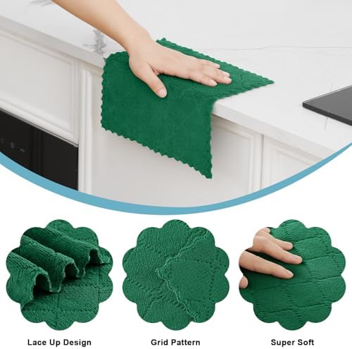 Homaxy 12 Pack Super Soft & Absorbent Dish Cloths, Dark Green - Image 2