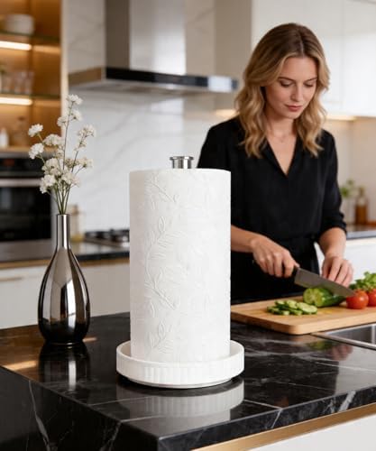Paper Towel Holder Countertop, Ceramic Base, Fits Double to Family Rolls - Image 4