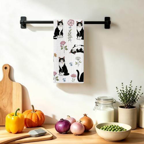 Jztco Cat Kitchen Towels, Floral Cats Gifts Reusable Hand Towels - Image 4