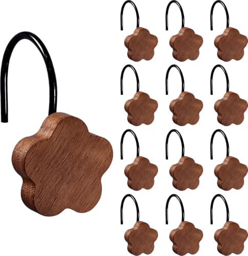 12-Piece Wood Flower Shower Curtain Hooks - Image 2