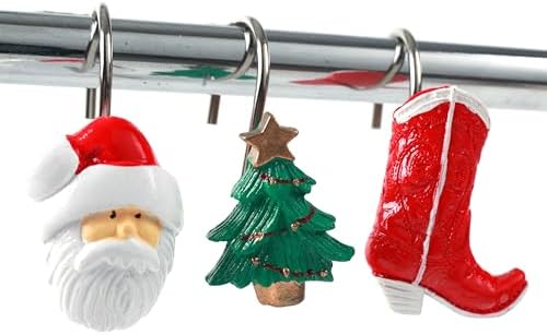 Two Fish Home Fashions Set of 12 Decorative Christmas Tree Resin Shower Curtain - Image 2