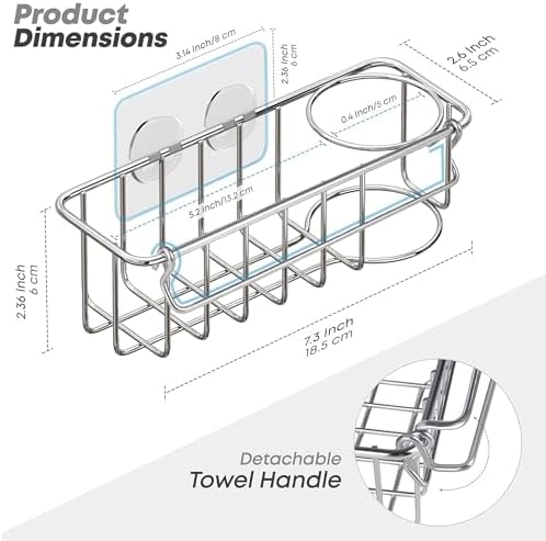 KESOL Rustproof Sponge Holder for Kitchen Sink, Suction Cups + Adhesive - Image 3