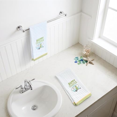 Ritz 2-Piece Cotton Velour Bathroom Hand Towel Set, Embroidered Happy Camper - Image 5