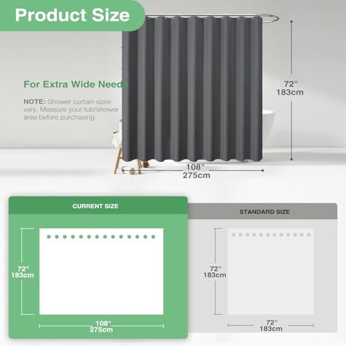 Dynamene Extra Wide Waffle Shower Curtain 256 GSM 108"x72" Charcoal Grey - Image 3