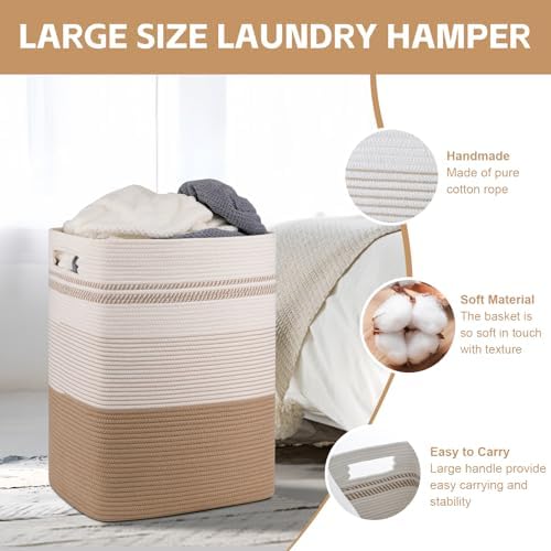 80L Large Cotton Rope Laundry Basket - Image 4