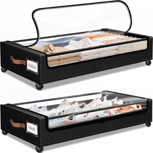 Under Bed Storage with Wheels 2Pack Storage Containers with Clear Window by SpaceHacks