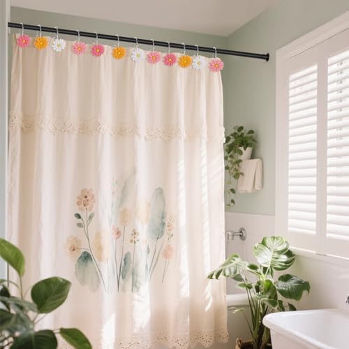 Flower Shower Curtain Hooks, 12 Pack Rustproof Stainless Steel Decorative - Image 2