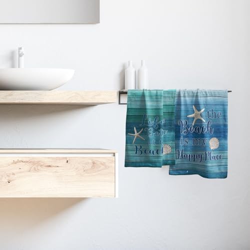 Coastal Beach Hand Towel Set of 2, Nautical Themen Starfish Seashell Decorative - Image 6