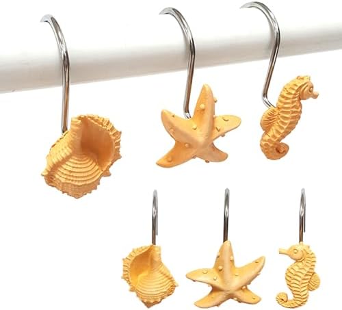 Seashell Shower Curtain Hooks 12pcs Beach Shower Curtain Rings Bath Shower by CJKDXDH