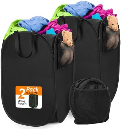 Upgraded Pop-up Laundry Hamper 2 Pack, 70L Laundry Basket by HOUSEAGAIN