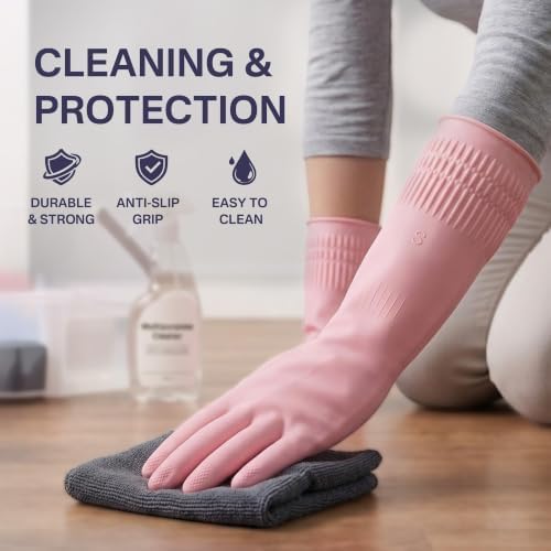 Rubber Dishwashing Gloves, Reusable Cleaning Gloves - Image 2