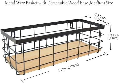 ShabbyDecor Detachable Wood Base Wire Basket tabletop or wall mount - Image 2