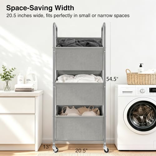 STO STO 3-Tier Vertical Rolling Laundry Hamper, Removable Bags - Image 3