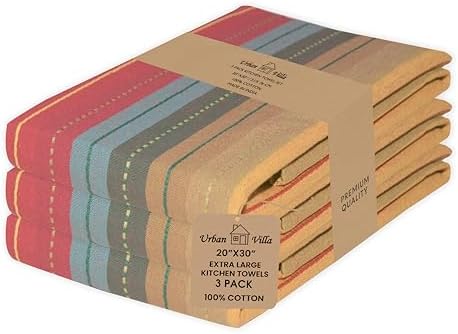 Urban Villa Kitchen Towels Cotton Dish Towels 20”x30” Red Multi by CottonTrends