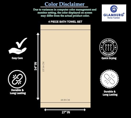 GLAMBURG Premium Cotton 4 Pack Bath Towel Set - Image 3