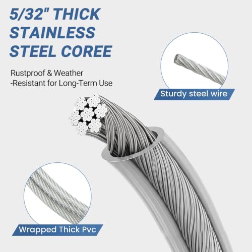50FT Outdoor Clothesline Wire Rope System, Adjustable Steel Laundry Line - Image 3
