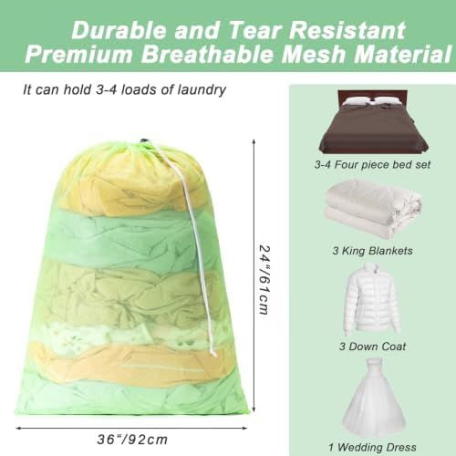 1 Pack Mesh Travel Laundry Bag 24" x 36"Extra Large Dirty Clothes Organizer - Image 2