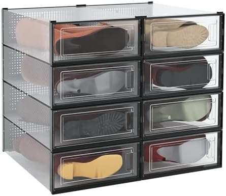 8-Piece Boot and Shoe Storage Box, Stackable Clear Plastic Shoe Box, by PARANTA