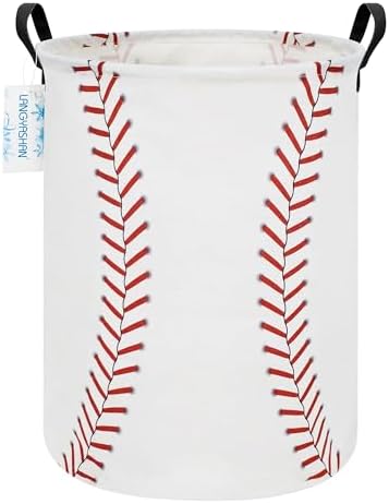 Round Laundry Basket Collapsible Storage Hamper Organizer Red Baseball by LANGYASHAN