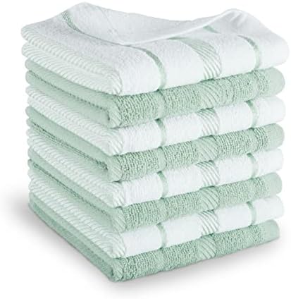 KitchenAid Albany Dishcloth 8 Pack Set, Pistachio/White by KitchenAid