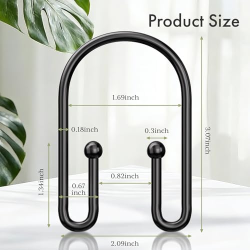 Bathway Shower Curtain Hooks Black, Double Hook Shower Curtain Hooks Rust Proof - Image 5