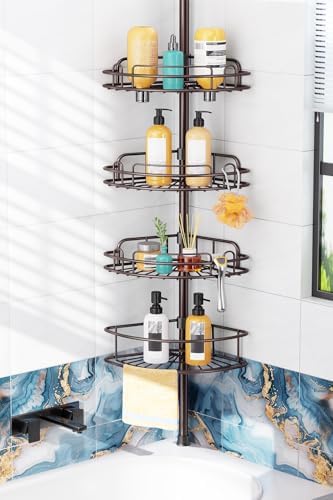 HAMITOR Corner Shower Caddy Tension Pole: No-Drill Rustproof Bathroom Shelf by HAMITOR