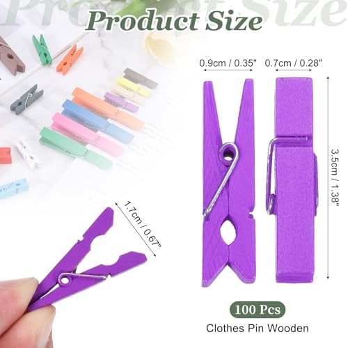 uxcell 100 Pcs Wooden Clothespins, 1.4 Inch Clothes Pins Wooden Colored Small - Image 2