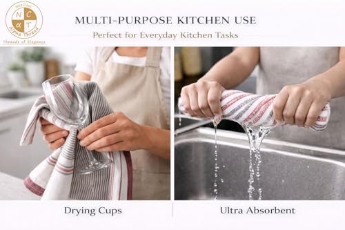 Pack of 6 Cotton Kitchen Towels Set, Dish Towels, Cleaning Rags, Kitchen Dish - Image 7
