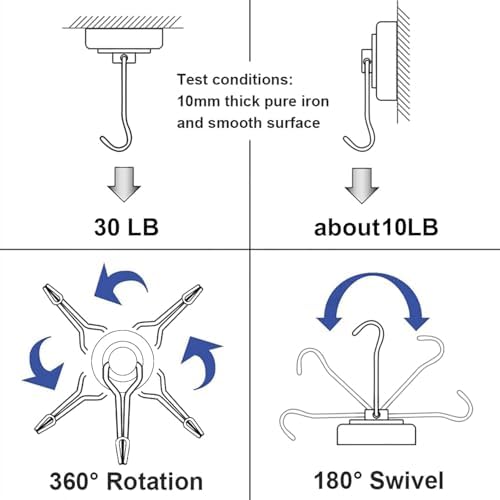 E BAVITE Swivel Swing Magnetic Hook, 30LB 20PCS Refrigerator Magnet Hooks - Image 3