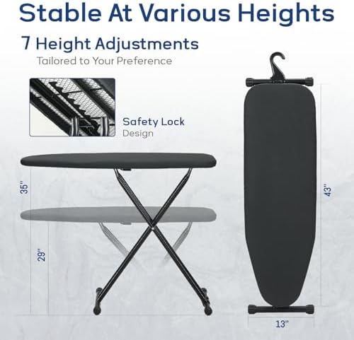 Ironing Board 43x13 with Iron Rest, RAINHOL Black Full Size Iron Board - Image 2