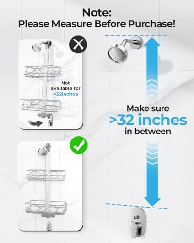 ODesign 2 Tier Aluminum Shower Caddy Rustproof Hanging Adjustable Silver - Image 3