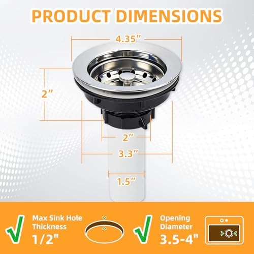 Kitchen Sink Drain Assembly, Basket Strainer - Image 2