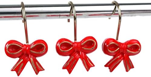 Two Fish Home Fashions Set of 12 Decorative Red Bowknot Resin Shower Curtain - Image 2