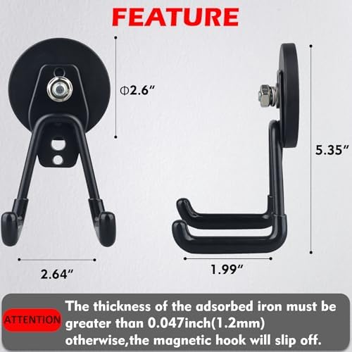MUTUACTOR Heavy Duty Magnetic Hook, Magnetic Mount Garage Double Utility Hooks - Image 5