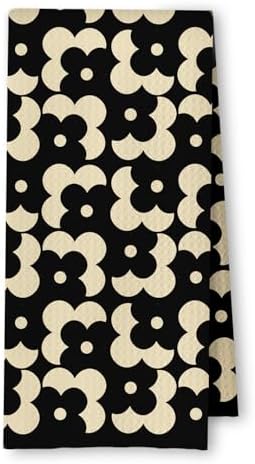 Beige and Black Moroccan Kitchen Towels, Boho Abstract Dish Tea Towels by Unknown