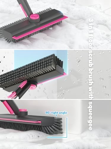 3 in 1 Floor Scrub Brush with Long Handle, Deck Brush with Squeegee - Image 3