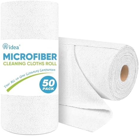 AIDEA White Microfiber Cleaning Cloth Roll-50PK, Cleaning Rags 11.5"×11.5" by AIDEAHOME