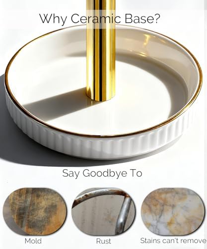Paper Towel Holder, Ceramic Heavy Plate Base Wobble-Free, Roll Stand-Gold - Image 2
